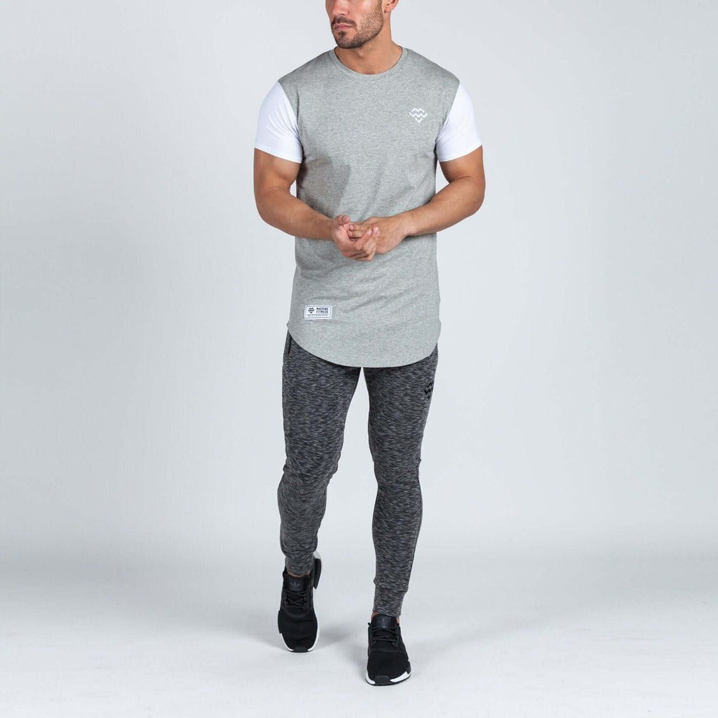 Curved Hem Extended T-Shirt (Grey/White) - Machine Fitness