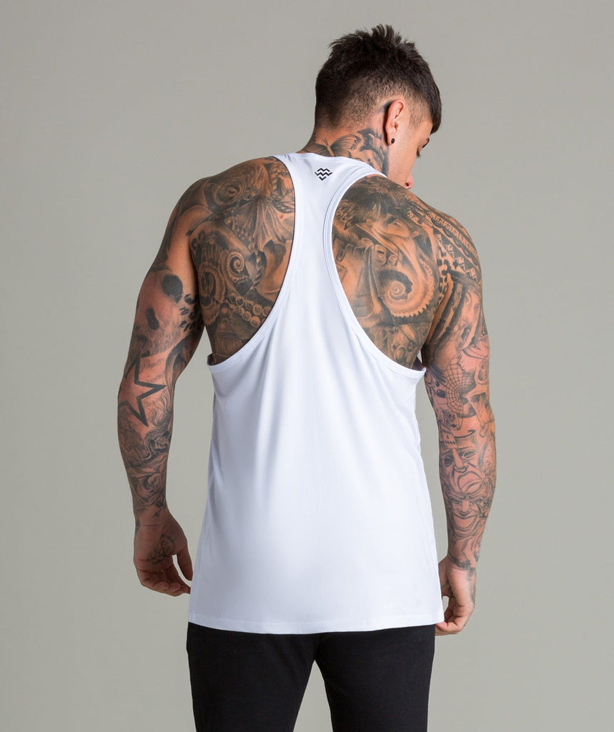 Train Like A Machine Tech Fabric Stringer Vest (White) - Machine Fitness